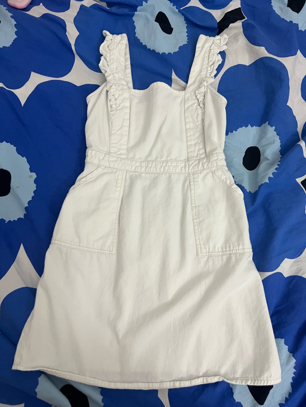 White Ruffle-Shoulder Denim dress